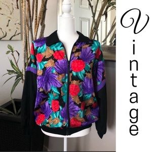 Vintage SILVER THREADS Floral Zip Up Track Jacket